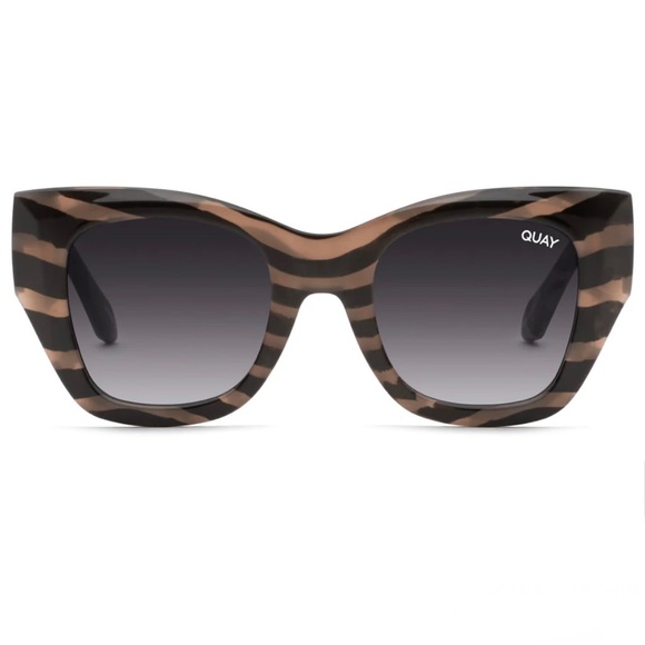 QUAY After Hours Bevel Sunglasses Zebra Stripe Frame Smoke Lenses Luxe Line - Picture 2 of 12